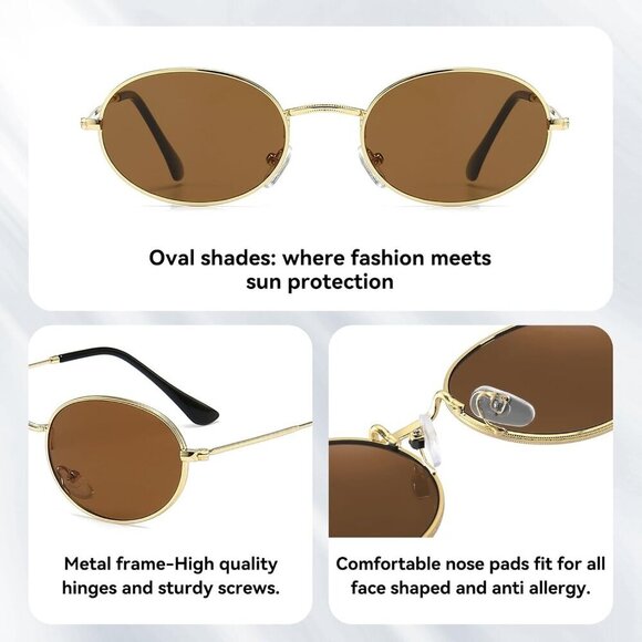 Oval Sunglasses Women Vintage Metal Frame Retro Eyeglasses UV400 Protection - Picture 5 of 6